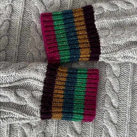 Boden Gray Cable Knit Winifred Sweater with Multicolor sparkle Cuffs large NWT - Picture 2 of 6